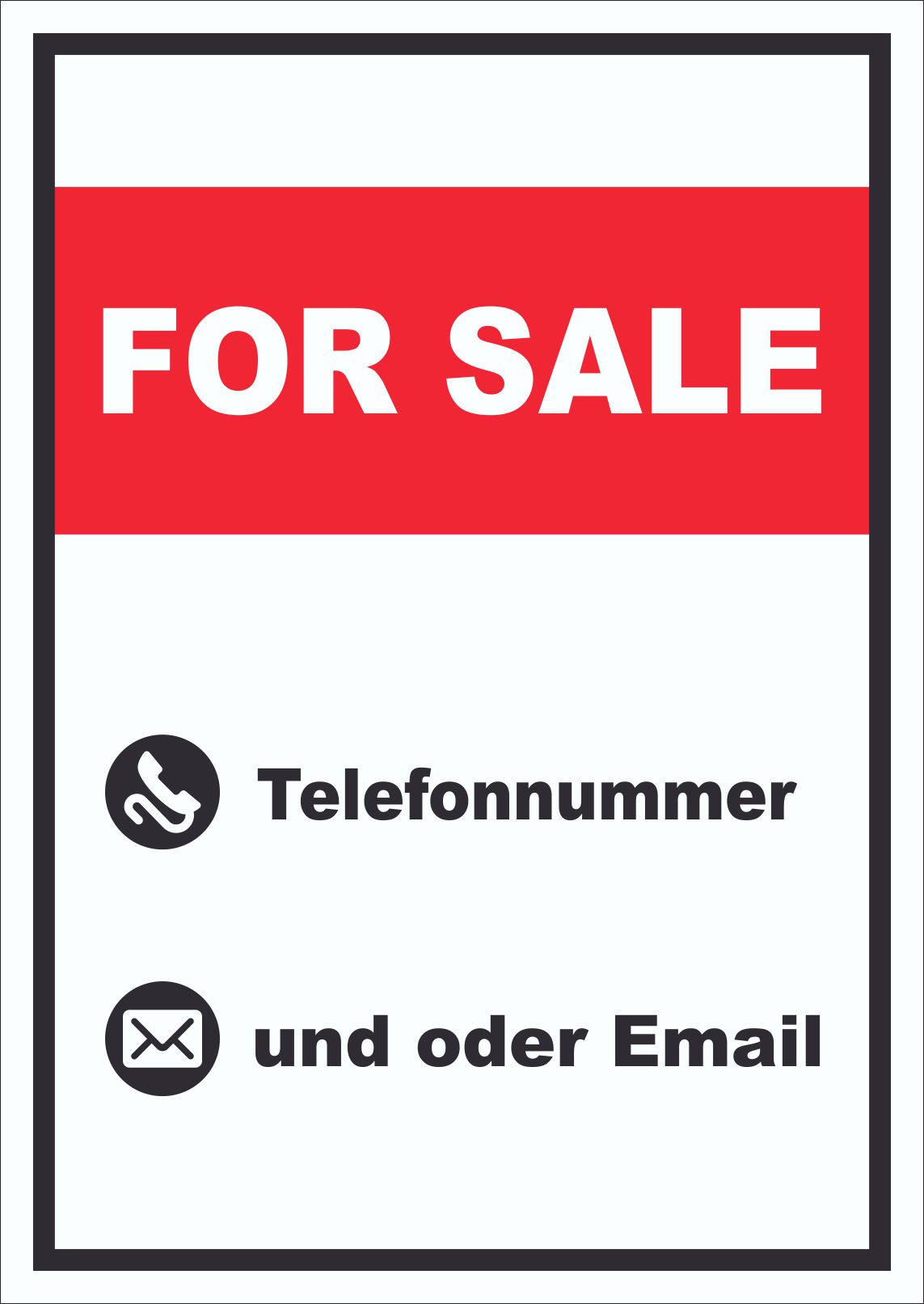 For Sale Schild mit Wunschtext hochkant  HB-Druck Schilder, Textildruck & Stickerei  Onlineshop