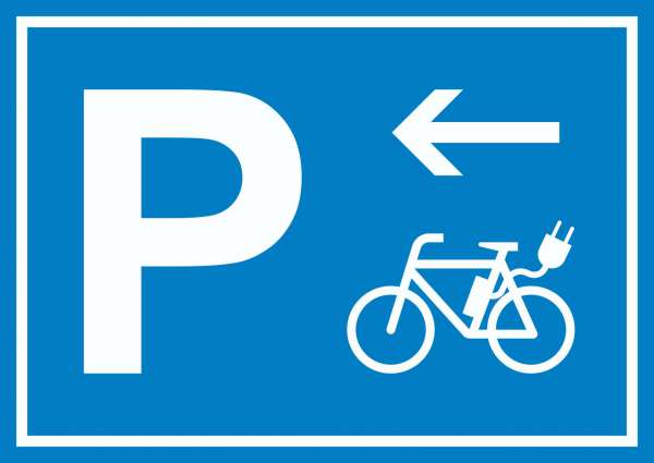 E-Bike Elektrorad Parkplatz mit Richtungspfeil links Schild waagerecht
