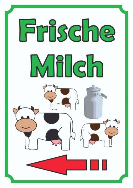 Frische Milch Schild Hochkant mit Pfeil links