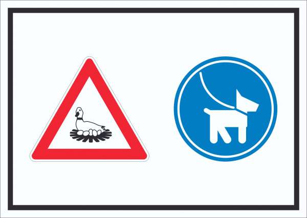 Achtung Brutzeit Hund bitte anleinen Symbol Schild