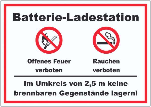 Batterie Ladestation offenes Feuer und rauchen verboten Aufkleber