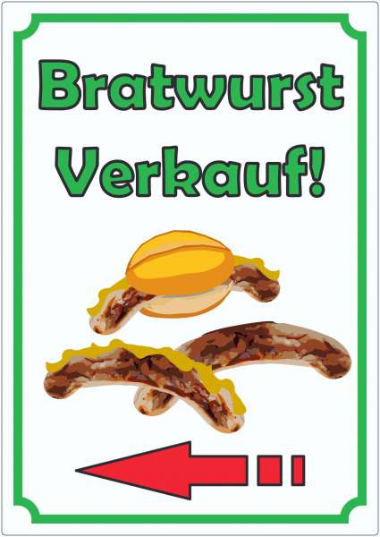 Bratwurst Werbeaufkleber Aufkleber Hochkant mit Pfeil links