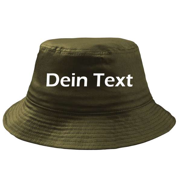 Fischerhut Wunschtext Druck - Oliv - Blockschrift - Bucket Hat