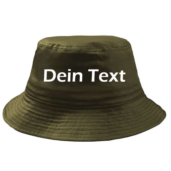 Fischerhut Wunschtext Druck - Oliv - Blockschrift - Bucket Hat