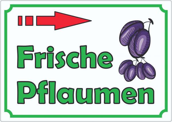 Werbeaufkleber Aufkleber Frische Pflaumen mit Pfeil nach rechts