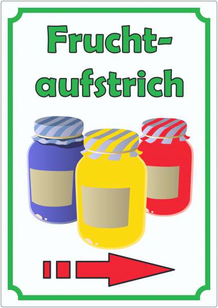 Fruchtaufstrich Marmelade Aufkleber Hochkant mit Pfeil rechts