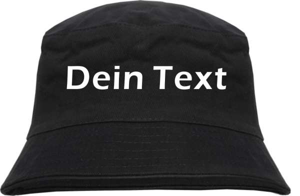Individueller Fischerhut - schwarz - Blockschrift - Bucket Hat mit Wunschtext bedruckt