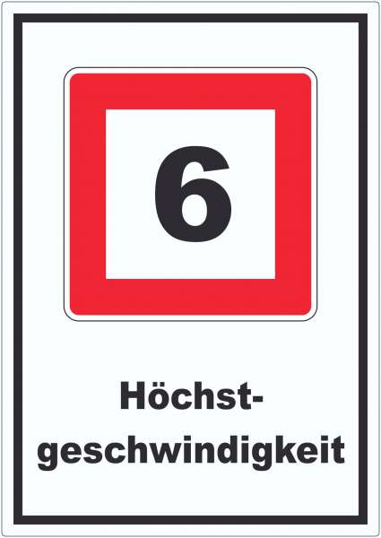 Höchstgeschwindigkeit 6 kmh nicht zu überschreiten Aufkleber mit Symbol und Text