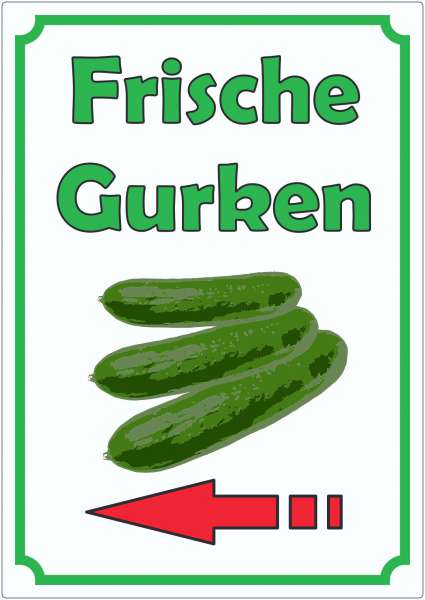 Frische Gurken Aufkleber Hochkant mit Pfeil links