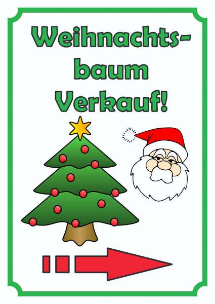 Verkaufsschild Schild Weihnachtsbaum Hochkant mit Pfeil rechts