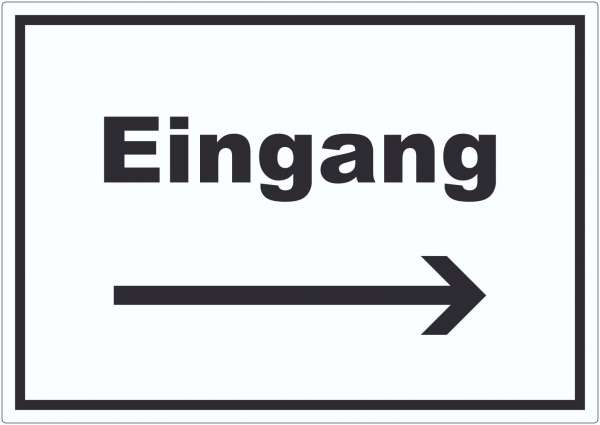 Eingang Aufkleber mit Text und Richtungspfeil rechts Zugang Eintritt waagerecht