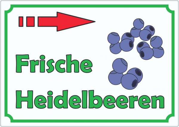 Werbeaufkleber Aufkleber Heidelbeeren mit Pfeil nach rechts