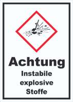Schild Instabile explosive Stoffe Explosion hochkant Schild Instabile explosive Stoffe Explosion hochkant