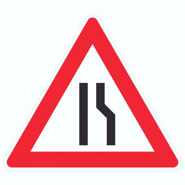 Aufkleber Dreick Achtung Verengte Fahrbahn rechts Symbol