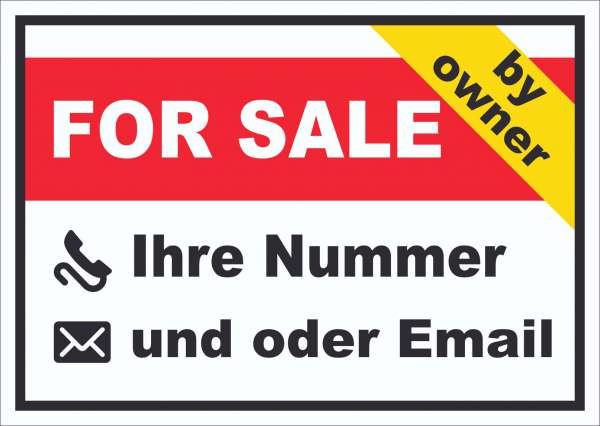 For Sale by owner Schild mit Wunschtext