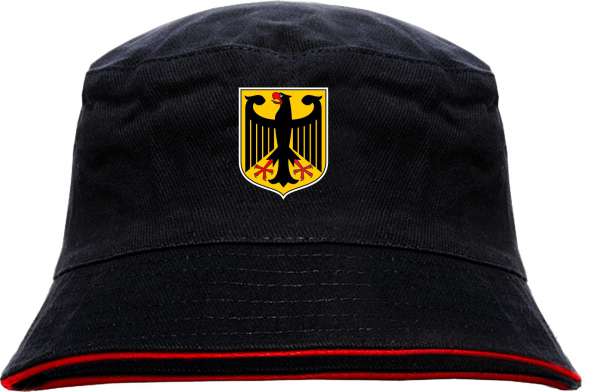 Deutschland Wappen Anglerhut - bedruckt - Schwarz-Roter Fischerhut