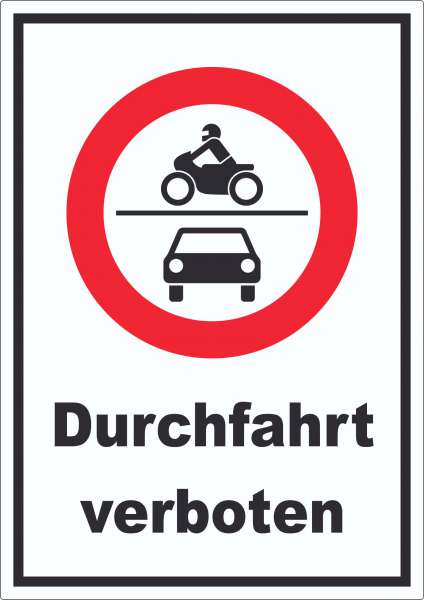 Durchfahrt verboten Krad und PKW Symbol Aufkleber