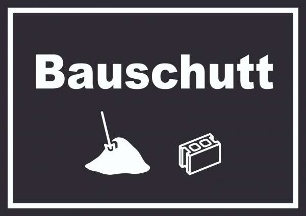 Bauschutt Mülltrennung Schild Text Symbol Ziegel Baustein waagerecht