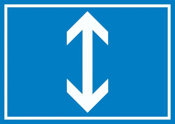 Richtungspfeil hoch runter Schild waagerecht weiss blau Pfeil