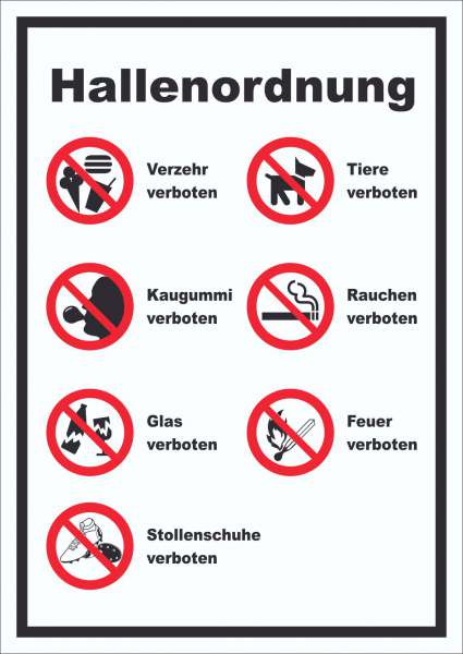 Schild Hallenordnung hochkant