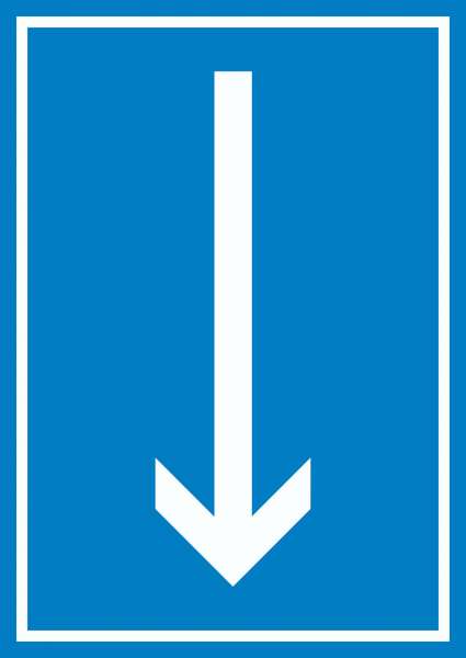Richtungspfeil runter Schild hochkant weiss blau Pfeil