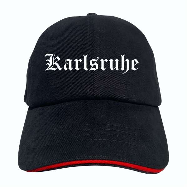 Karlsruhe Cappy - Altdeutsch bedruckt - Schirmmütze - Schwarz-Rotes Cap