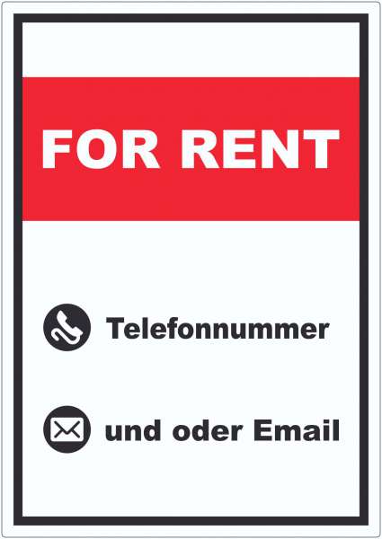 For Rent Aufkleber mit Wunschtext hochkant