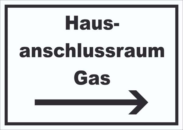 Hausanschlussraum Gas Schild mit Text und Richtungspfeil rechts HAR waagerecht